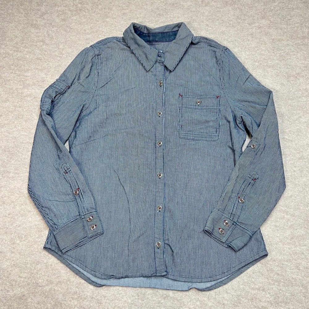 Dovetail Workwear Womens Hickory Stripe Button Down Shirt Blue White Size Medium